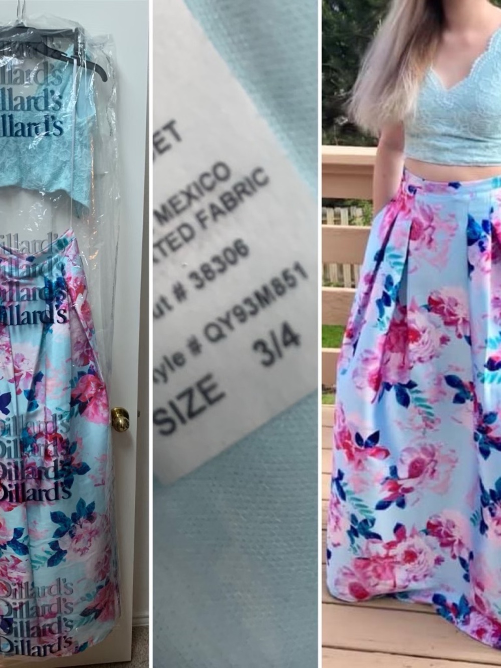 Light Blue Floral Maxi Skirt - Size 3/4